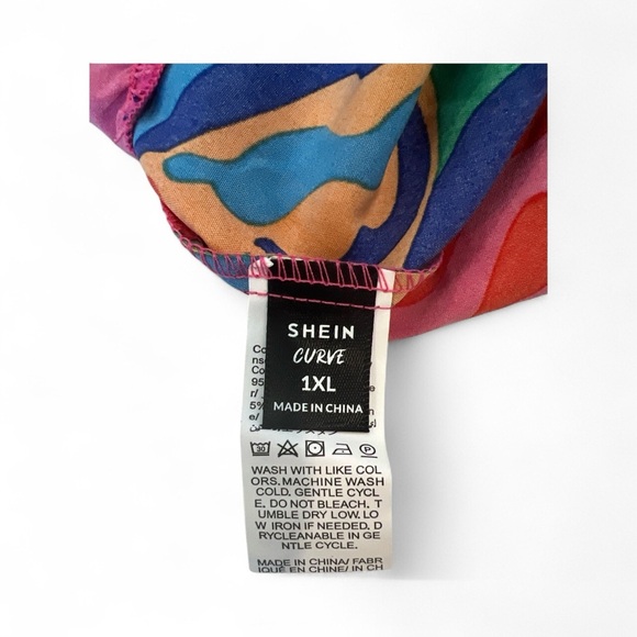 SHEIN Curve Psychedelic Swirl Ruffle Hem Long Sleeve Blouse 1XL - Picture 3 of 4